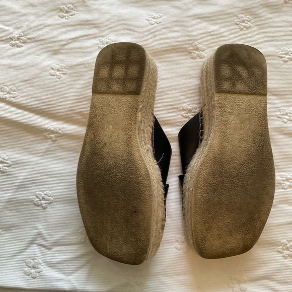 Zara Size 39 UK / 8.5/9 US Black Jute Wedge Sandals - Picture 6 of 7